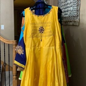Yellow and blue anarkali dress